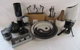 Collection of modern style house decor items, includes vases, clock, dishes etc