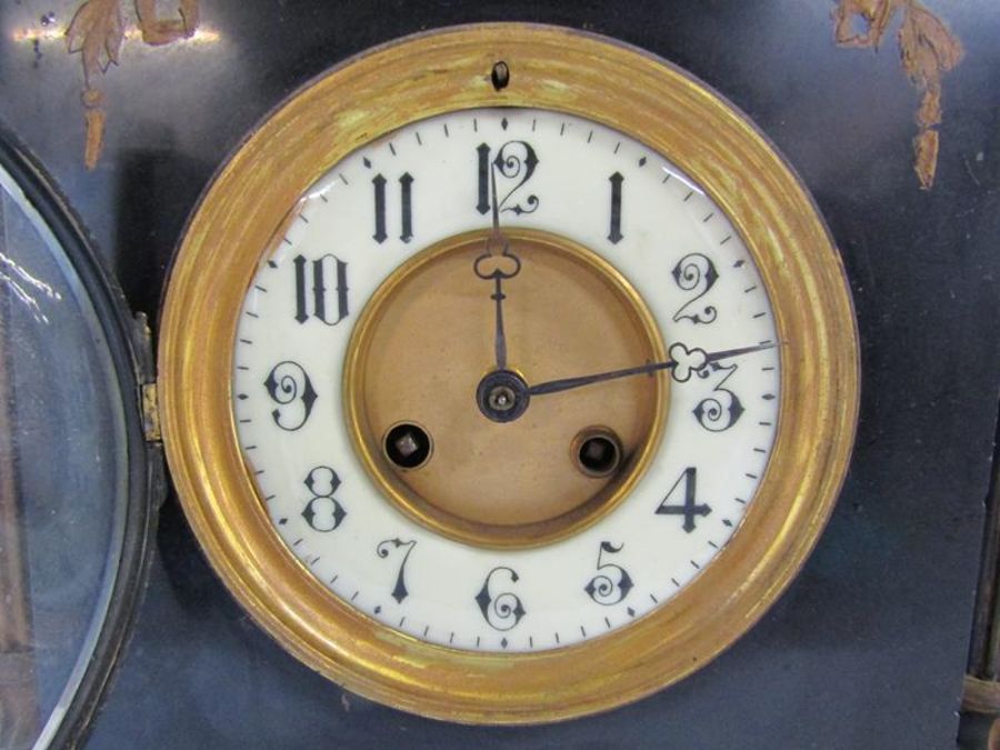 Large late 19th century slate mantel clock - 46cm x 49cm x 15cm - Image 7 of 7