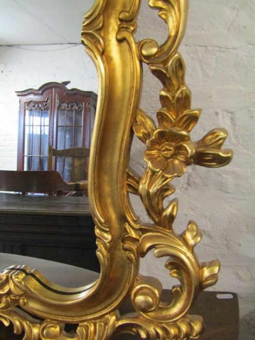 Ornately framed gilded mantel mirror Ht 116cm W 122c m - Image 3 of 3