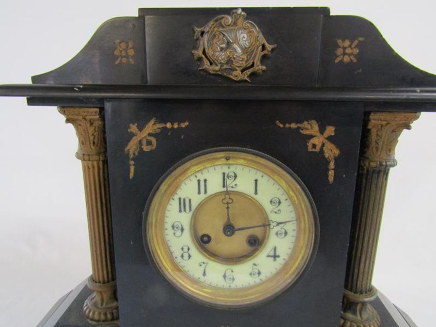 Large late 19th century slate mantel clock - 46cm x 49cm x 15cm - Image 5 of 7