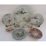 Selection of Chinese / Japanese plates and bowls - includes hard paste plate, large 35.5cm and