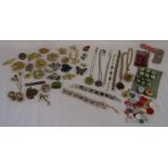 Costume jewellery includes brooches, bracelets, hat pins etc also some buttons