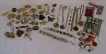 Costume jewellery includes brooches, bracelets, hat pins etc also some buttons