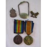 WW1 pair of medals awarded to 351907 PTE F. Harlow R SCOTS - also includes silver ARP pin badge,