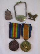 WW1 pair of medals awarded to 351907 PTE F. Harlow R SCOTS - also includes silver ARP pin badge,