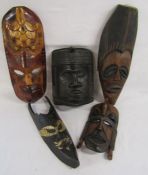 5 African tribal masks - 2 with ebonised wood