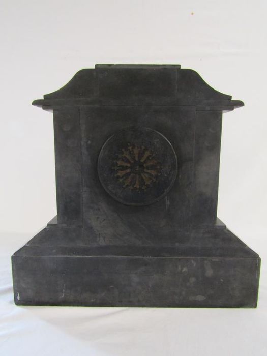 Large late 19th century slate mantel clock - 46cm x 49cm x 15cm - Image 3 of 7