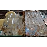 Large number of drinking glasses, Pyrex jugs & bowl & other bowls (2 boxes)