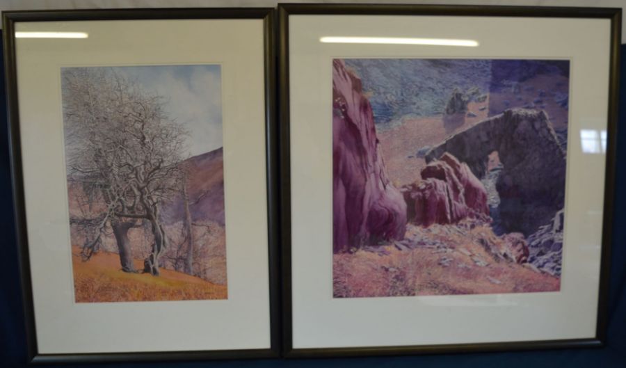 Two large framed impressionistic watercolours by Chris Powles of a landscape & a beach scene ' - Image 2 of 3