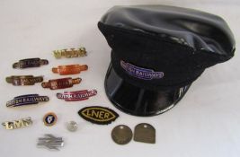 J.R Gaunt London, British Railway cap badges with cap, also other railway badges