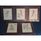 5 unframed limited edition golfing prints by Woody Irondraw