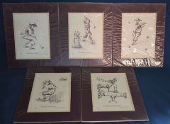 5 unframed limited edition golfing prints by Woody Irondraw