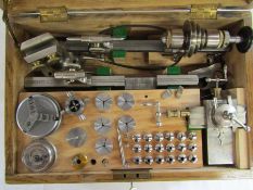 BTM Watchmakers lathe with chucks and collets - box measurement approx. 35.5cm x 15cm x 14cm - total