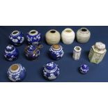 Chinese Prunus pattern ginger jars & 3 others, small 20th century hexagonal vase & lidded canister