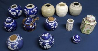 Chinese Prunus pattern ginger jars & 3 others, small 20th century hexagonal vase & lidded canister