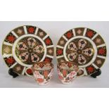 2 Royal Crown Derby 1128 Imari pattern side plates - one damaged/repaired - approx. 16cm and 2 small