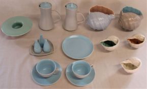 Poole Twintone coffee pots, cups, plates, etc and Poole shells