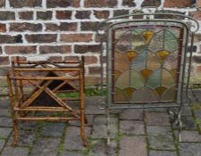 Bamboo magazine rack & a stained glass fire screen