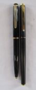 Montblanc slimline fountain pen and No 38 ball point pen with lever mechanism showing crack to one