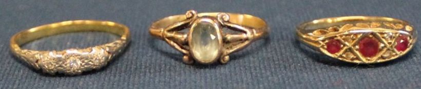 9ct gold ruby & diamond chip ring (size O) 2.3g, 18ct gold & platinum diamond illusion set ring (