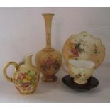 Royal Worcester Blush Ivory ewer style jug 1094, long necked vase 1661 (damage/repaired) and Empress