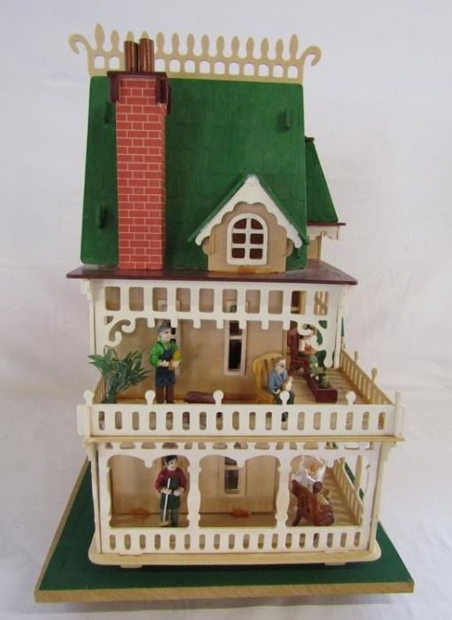 Small furnished dolls house on turning base (removable) - approx. 52cm x 38cm - Image 11 of 15