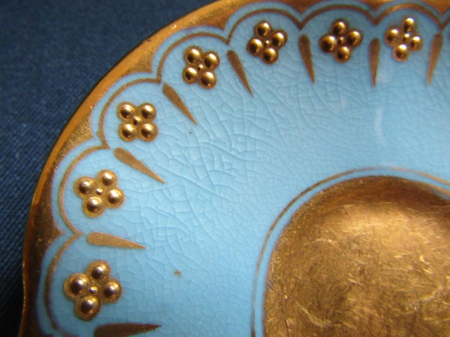 Coalport t201 miniature cabinet teacup and saucer (marked A.D. 1750) - blue with gold decoration and - Image 6 of 10