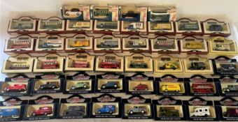 Collection of 44 Lledo Days Gone toy cars in boxes, including Vanguards and Premier