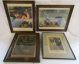 Oak framed prints 'Puss in Boots' by E.G. Grideout, 'Outward Bound' E.J Poynter, 'A Flood' J.E.