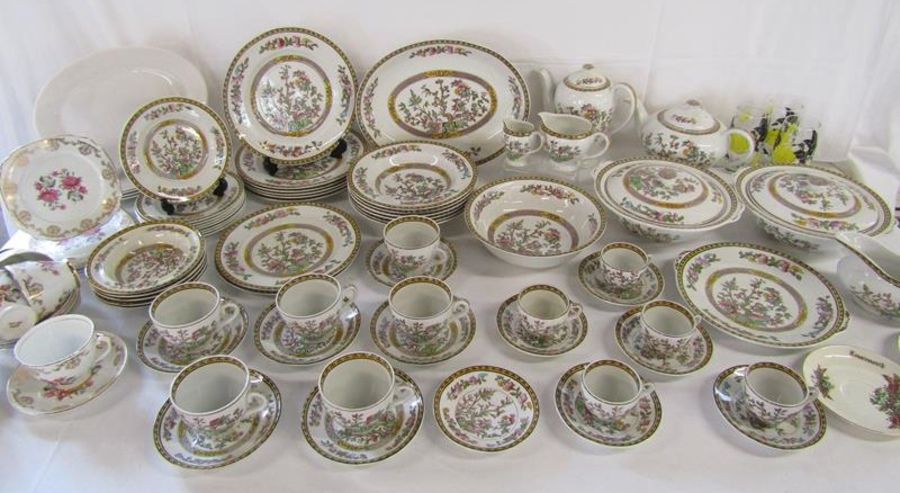 Collection of Washington Indian Tree dinner ware, rose decorated trios, etc