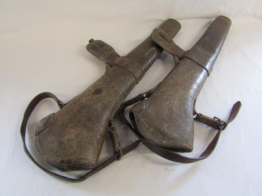 Pair Cavalry leather saddle rifle buckets - overall length 79 / 80cm - Image 5 of 6