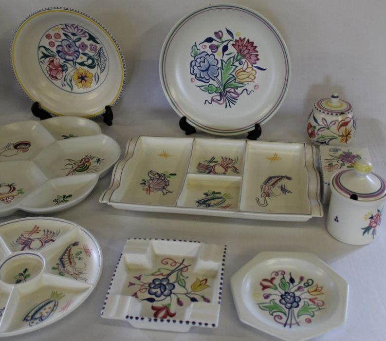 Selection of Poole pottery, including plates, hors d'oeuvres dishes with seafood design, jam pots, - Image 2 of 4