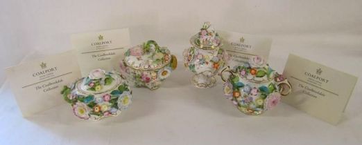 4 Coalbrookdale by Coalport limited edition floral encrusted lidded pots with certificates - some