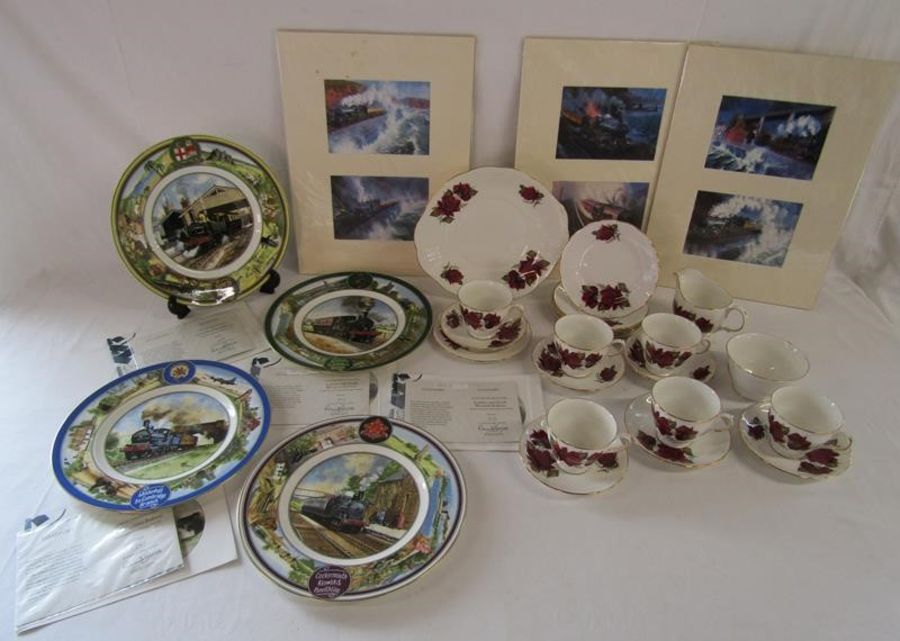 Royal Vale 7978 part tea service, 3x mounted train prints and Coalport Country Branch Lines