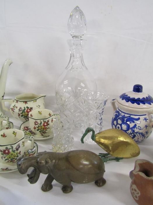 Royal Doulton 'Old Leeds Sprays' coffee set, decanter and vase, soapstone hippo etc - Image 3 of 5