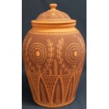 Large terracotta lidded pot 54cm high