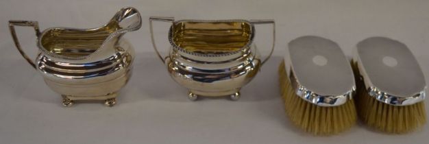 Silver sugar bowl (Birmingham 1907) & silver cream jug (Chester 1930) (total weight 10.6ozt) & a