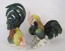 Karl Ens cockerel figurines marked 750 to base slight damage to the beak and crown of one and to the