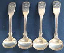 Set of 4 silver salt spoons, Newcastle possibly 1837, maker Peter Lambert, 1.33ozt