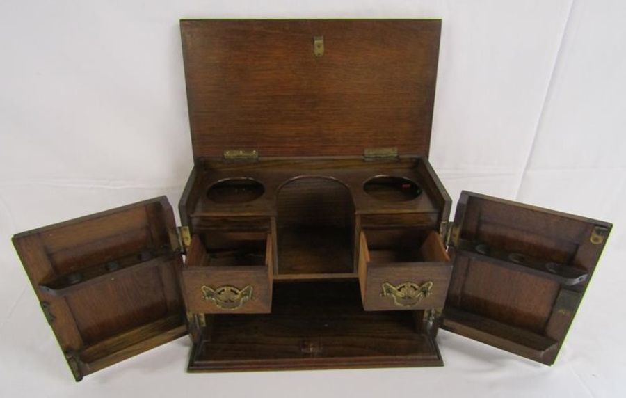 Wooden smokers cabinet with carved doors, lift up lid and inner drawers - approx. 37.5cm x 28cm x - Image 7 of 7