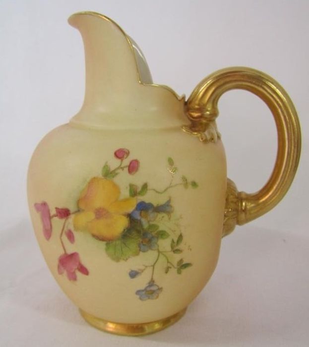 Royal Worcester Blush Ivory ewer style jug 1094, long necked vase 1661 (damage/repaired) and Empress - Image 3 of 17