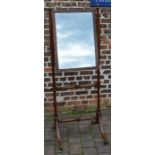 Georgian style cheval mirror with ebony inlay & 2 candle sconces Ht 167cm