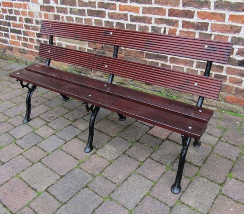 Wooden bench with three cast iron branch effect leg supports - Image 2 of 2