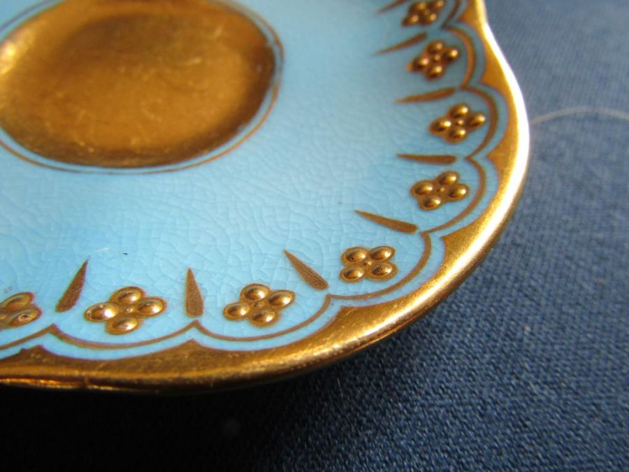 Coalport t201 miniature cabinet teacup and saucer (marked A.D. 1750) - blue with gold decoration and - Image 8 of 10