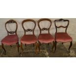 Pair & 2 single Victorian balloon back chairs on cabriole legs