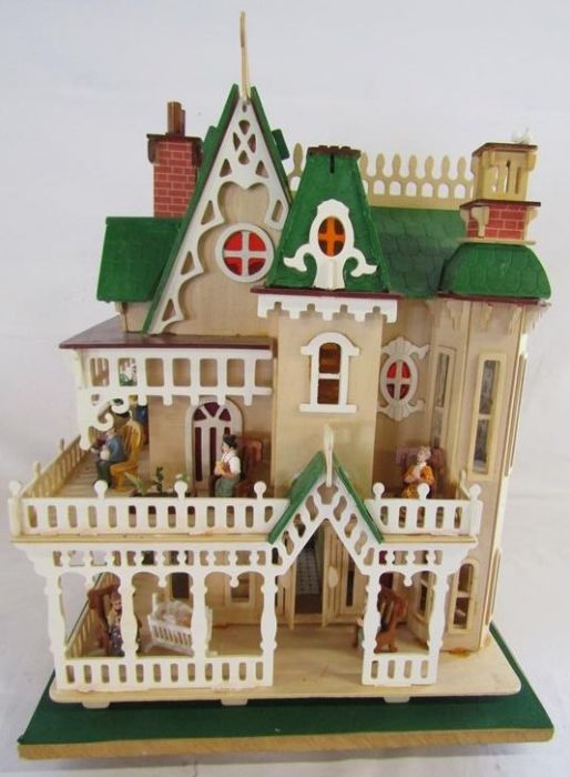 Small furnished dolls house on turning base (removable) - approx. 52cm x 38cm - Image 12 of 15