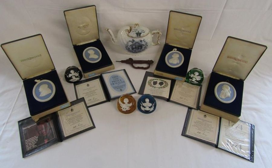 Wedgwood blue Jasper medallions - Sir Winston Churchill, H.R.H Prince Charles, Princess Anne and