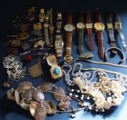 Selection of costume jewellery & watches including Omega (back and case marked 375 - strap rolled