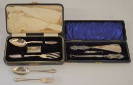 Cased silver Christening spoon & fork (missing napkin ring) silver spoon & fork (total silver weight