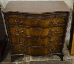 Reproduction Georgian serpentine fronted chest of drawers on bracket feet with a brushing slide &